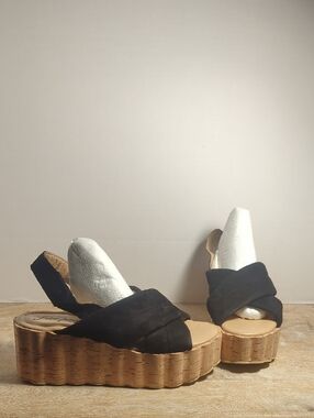 New Free People Noelle Flatform Black Suede Platform Sandals Eur 39